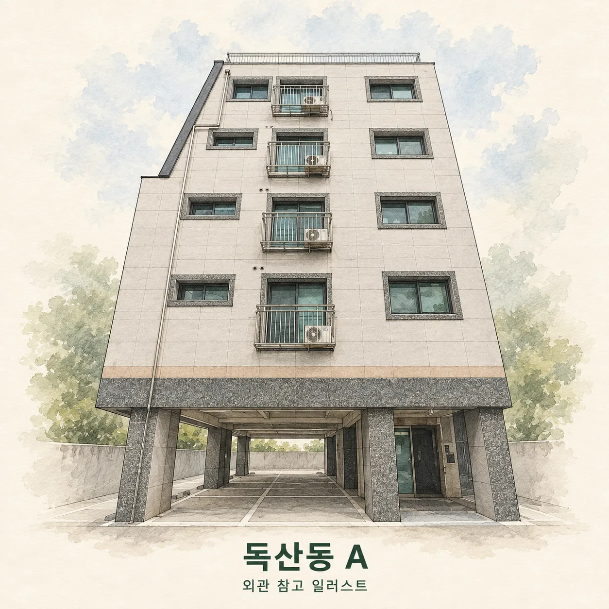 독산동 A 관리 현장 외관 참고 AI 일러스트
