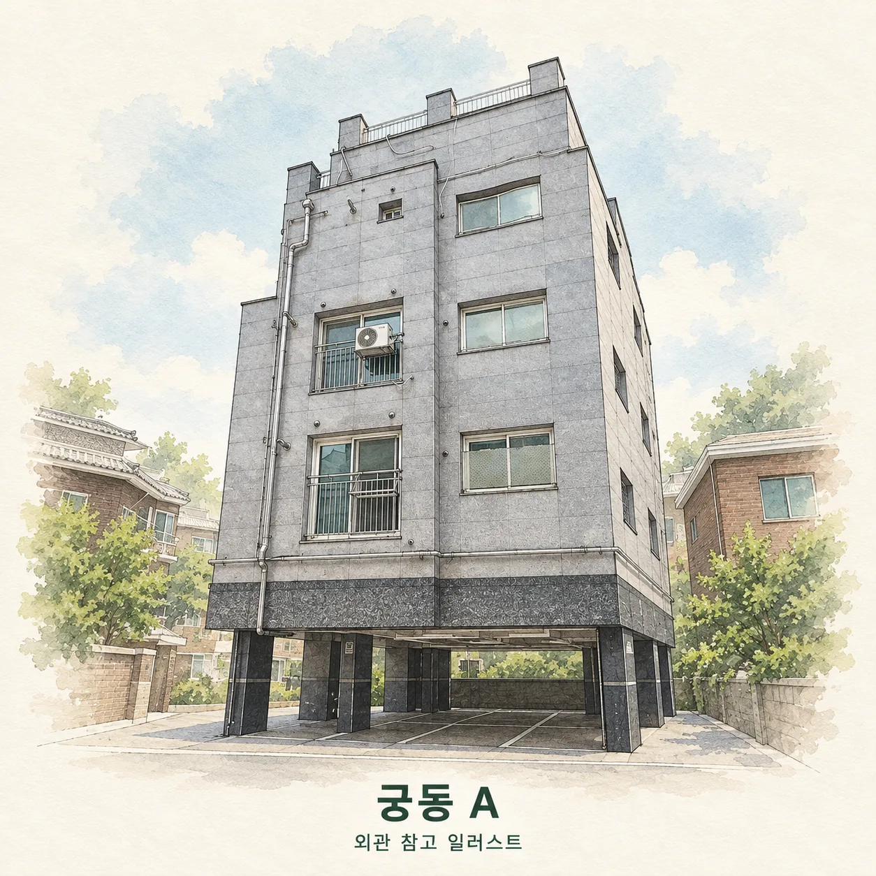 궁동 A 관리 현장 외관 참고 AI 일러스트